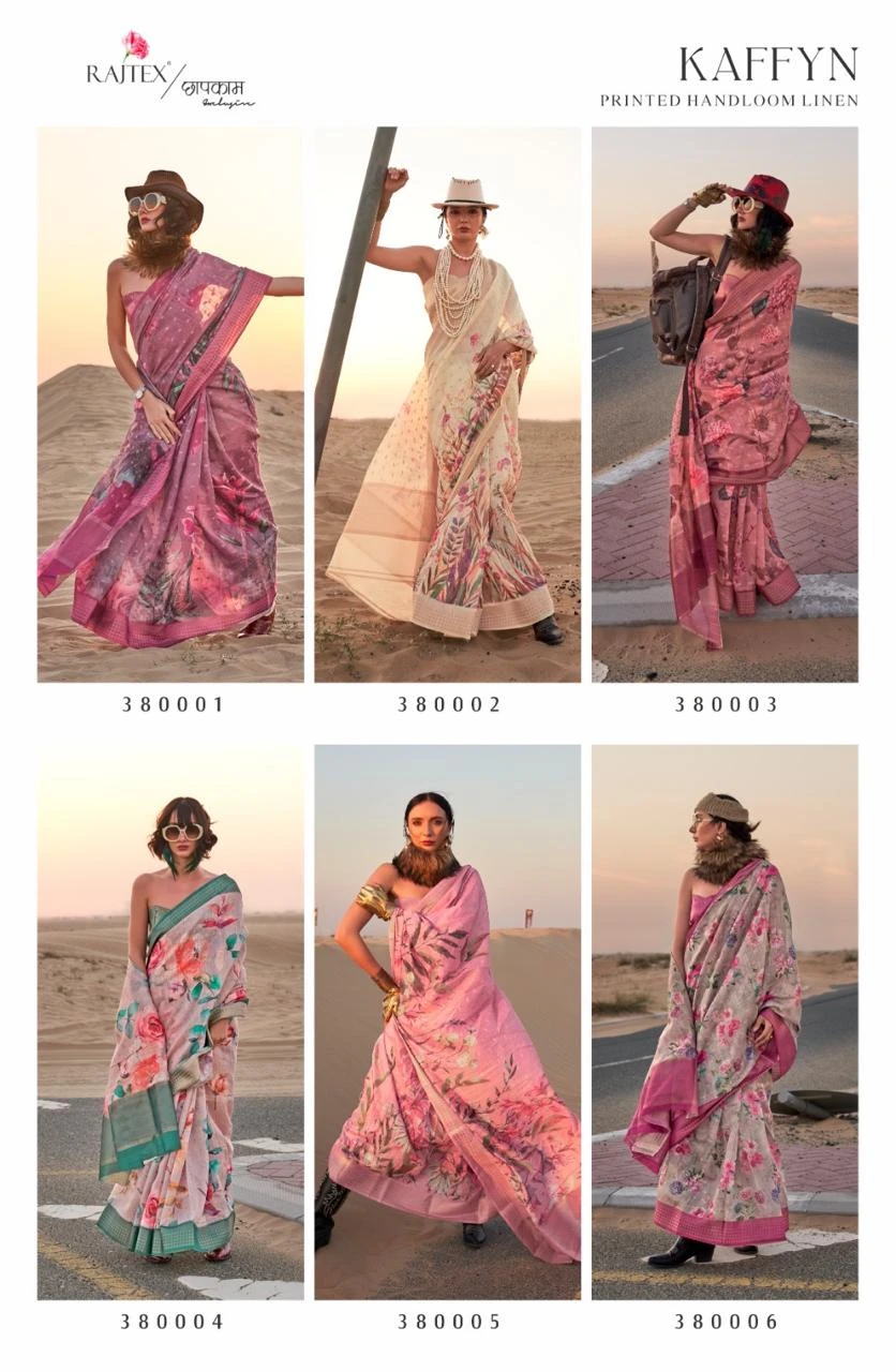 Rajtex Kaffyn Printed Handwoven Linen Wholesale Fancy Sarees Catalog — Wholesale Sarees, rajtex wholesale from Surat — view 14